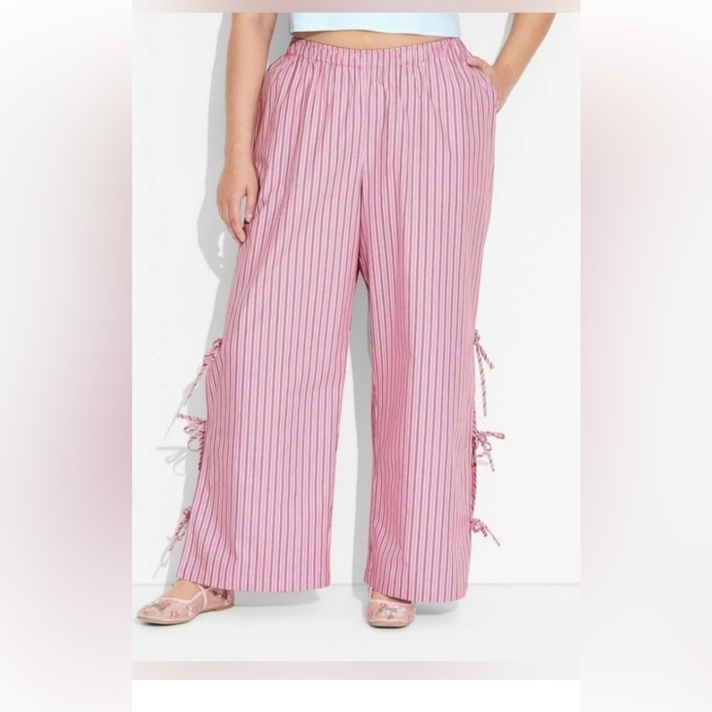 Women's High-Rise Side-Tie Relaxed Boxer Pants - Wild Fable Red Striped - Picture 6 of 7